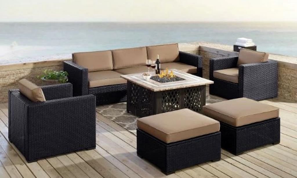 Outdoor Sectional Set Loveseat Corner Chair Fire Table Crosley