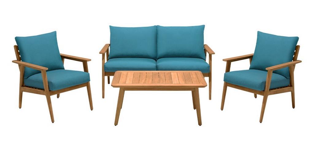 Outdoor Teak Wood Sofa Seating Set Teal